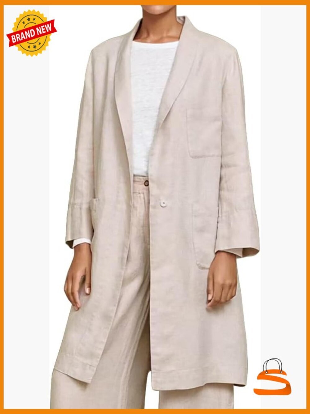 Long Cotton Linen Blazer Casual Lightweight Spring Jacket